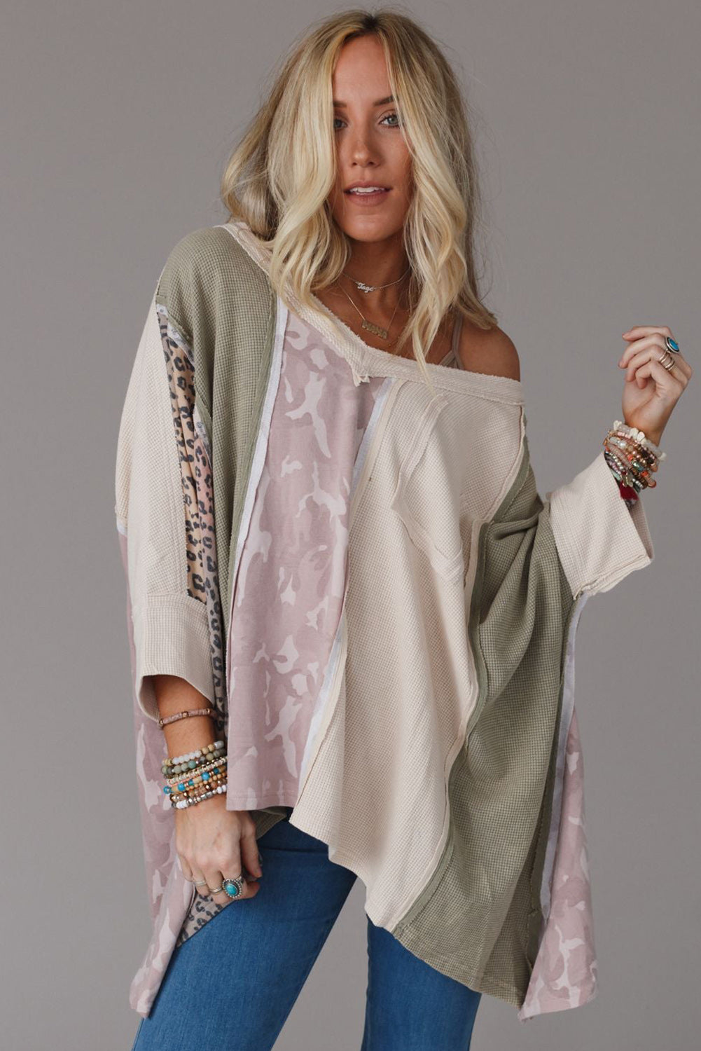 Multicolor Exposed Seam Patchwork Oversized Top - Premium Tops from Momma Done Gone Crafty- Just $26.10! Shop now at Momma Done Gone Crafty