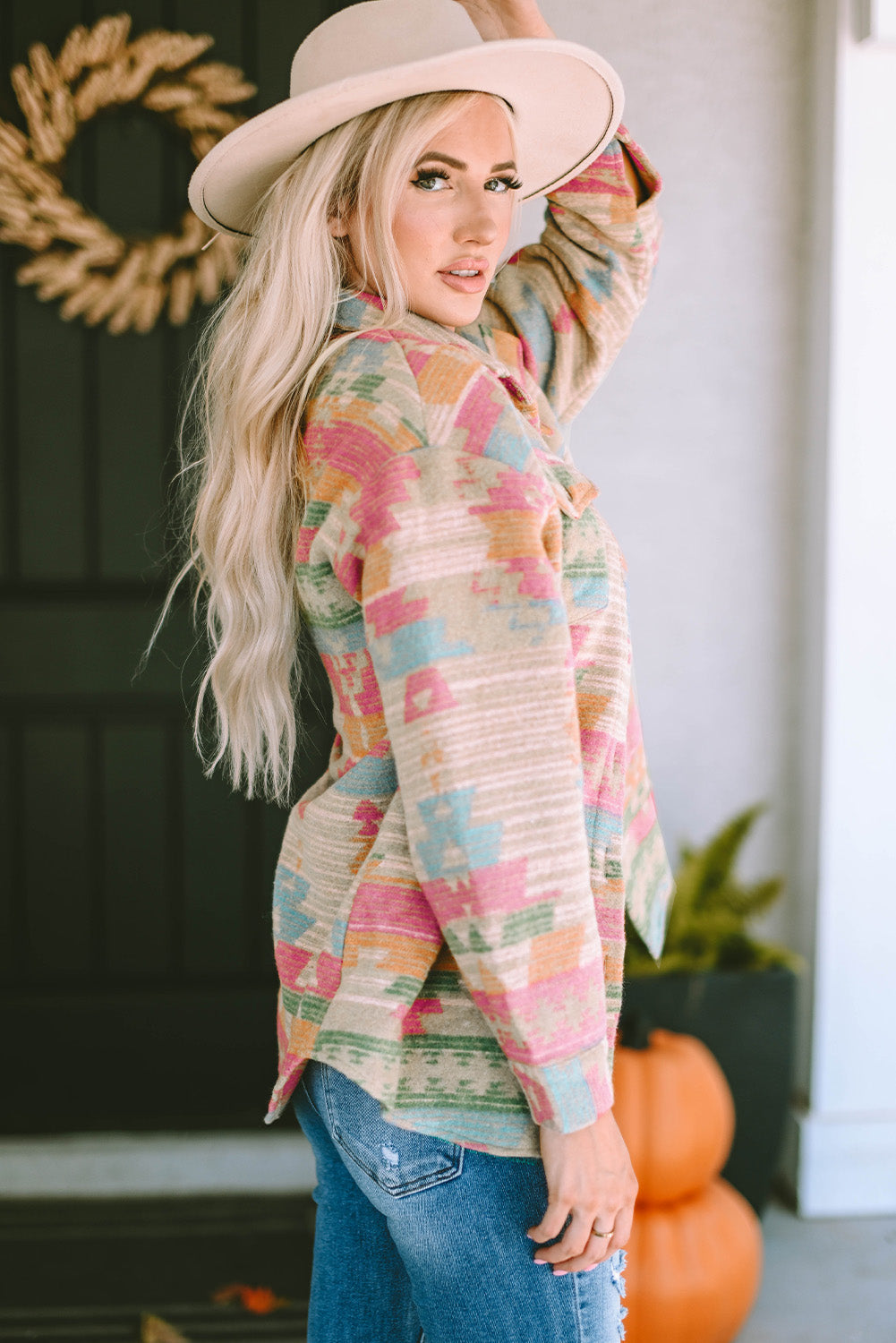 Multicolor Western Aztec Print Button Flap Pocket Shacket - Premium Outerwear from Momma Done Gone Crafty- Just $38.99! Shop now at Momma Done Gone Crafty