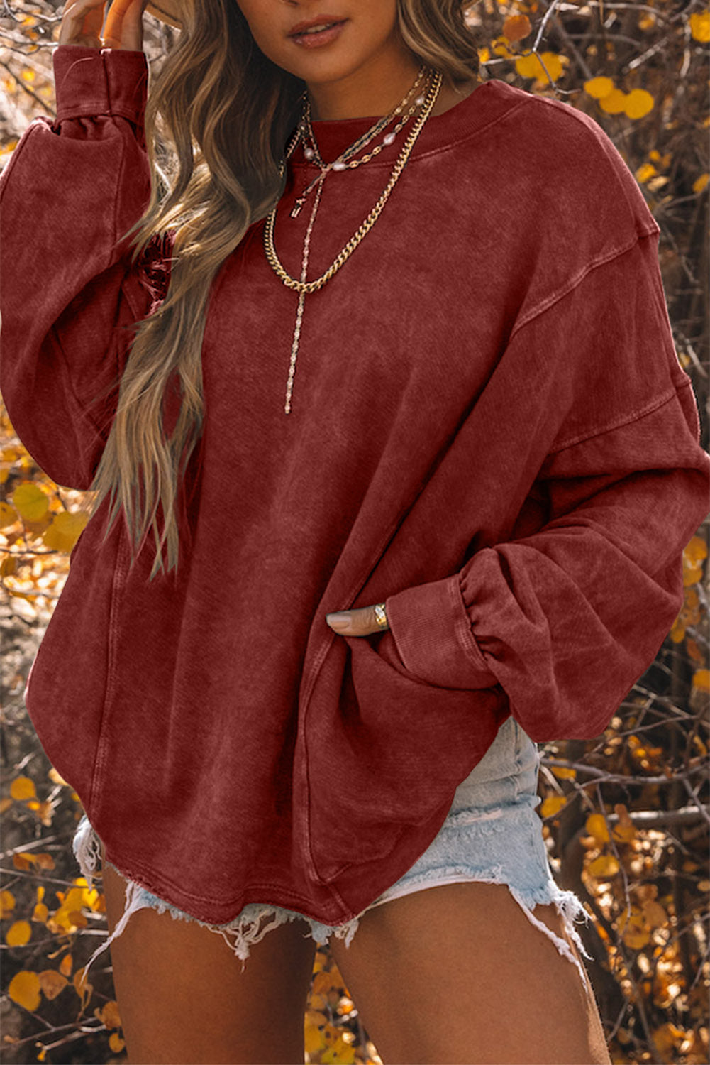 Red Exposed Seam Twist Open Back Oversized Sweatshirt - Premium Tops from Momma Done Gone Crafty- Just $50.40! Shop now at Momma Done Gone Crafty