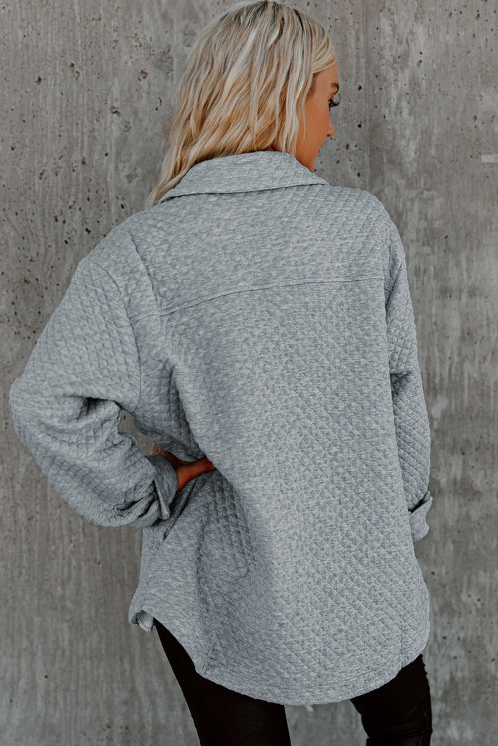 Gray Lattice Texture Retro Flap Pocket Button Shacket - Premium Outerwear from Momma Done Gone Crafty- Just $35.99! Shop now at Momma Done Gone Crafty