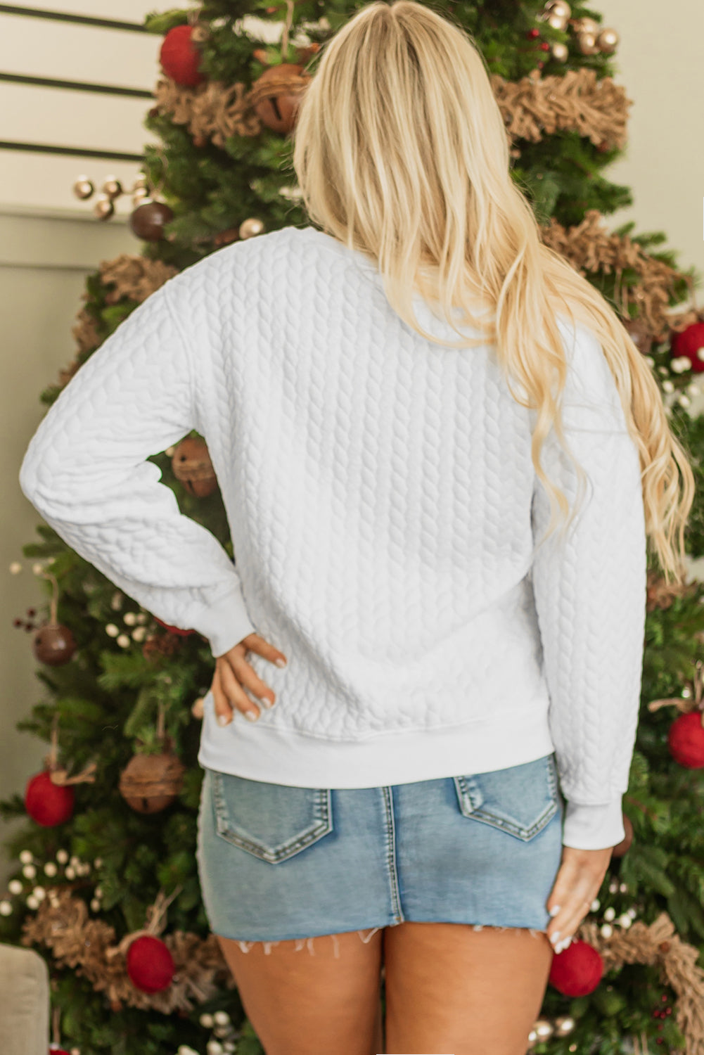 White Merry And Bright Cable Knit Pullover Sweatshirt - Premium Tops from Momma Done Gone Crafty- Just $45.99! Shop now at Momma Done Gone Crafty