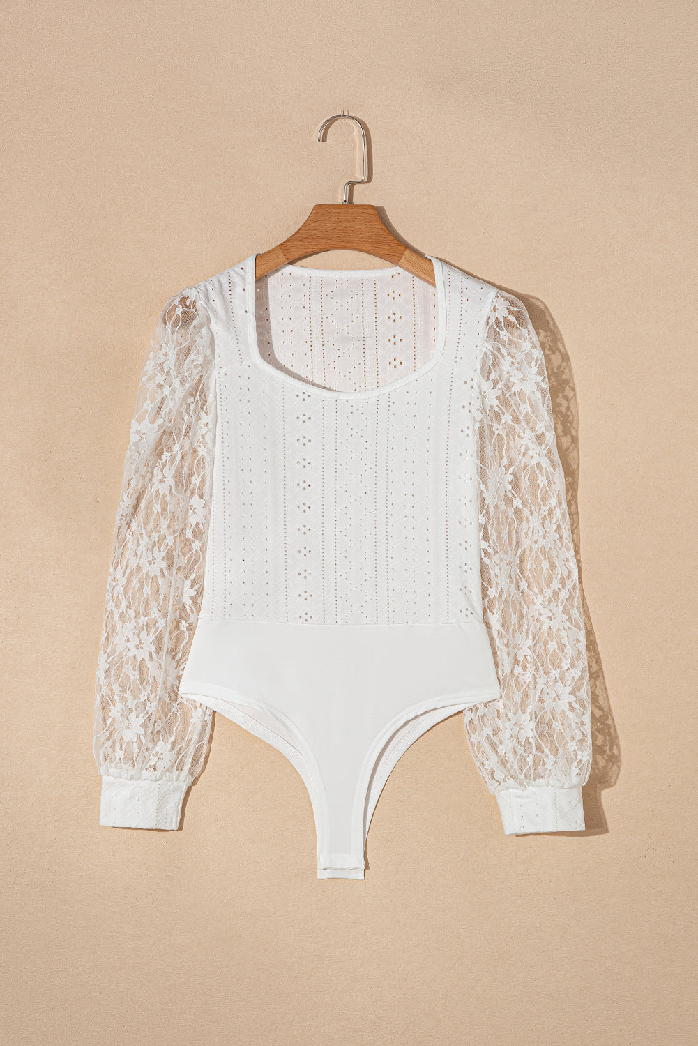 White Frenchy Contrast Lace Bishop Sleeve Bodysuit - Premium Tops from Momma Done Gone Crafty- Just $58.62! Shop now at Momma Done Gone Crafty