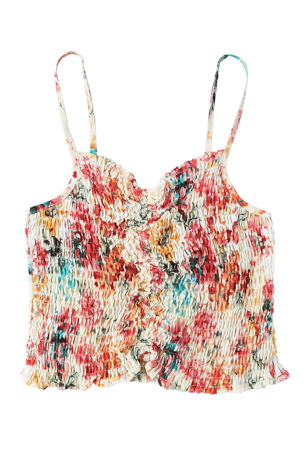 Apricot Floral Print Smocked Ruched Tank Top - Premium Tops from Momma Done Gone Crafty- Just $26.00! Shop now at Momma Done Gone Crafty