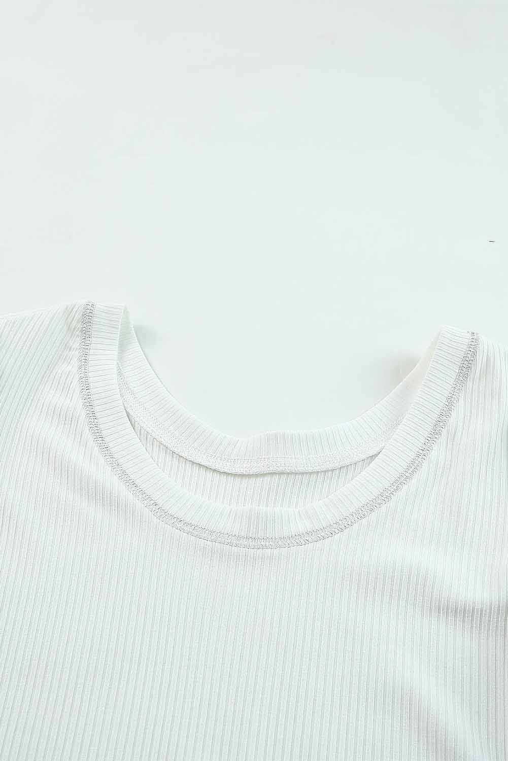 White Round Neck Half Sleeve Ribbed Knit Top - Premium Tops from Momma Done Gone Crafty- Just $56.70! Shop now at Momma Done Gone Crafty