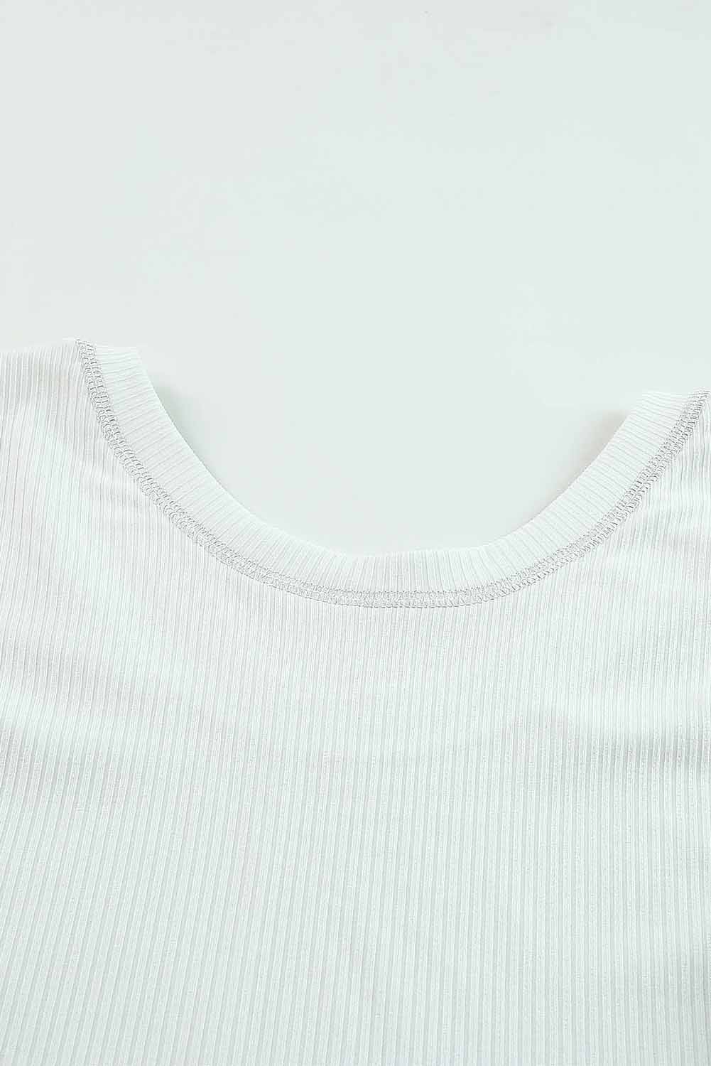 White Round Neck Half Sleeve Ribbed Knit Top - Premium Tops from Momma Done Gone Crafty- Just $56.70! Shop now at Momma Done Gone Crafty