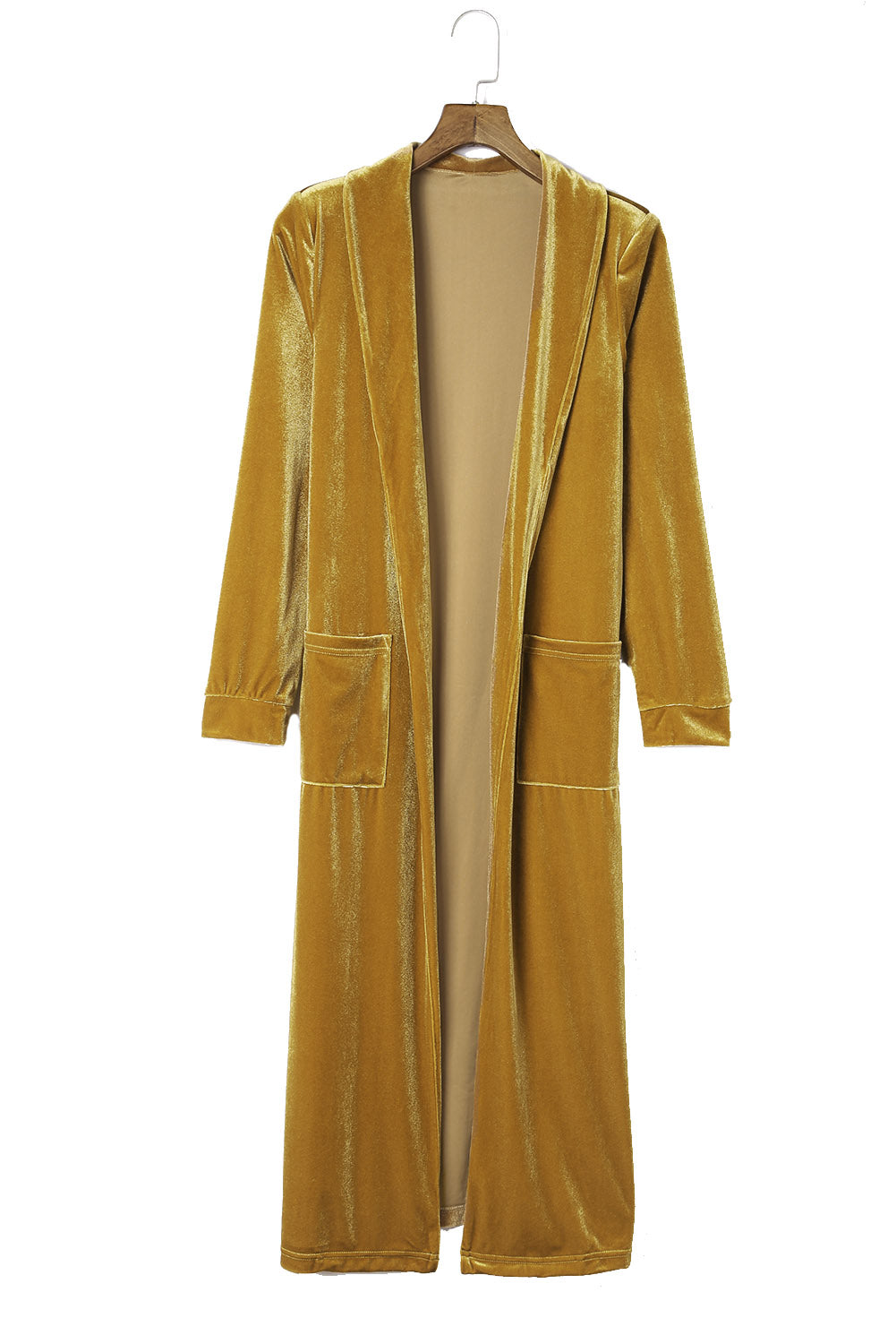 Yellow Velvet Open Front Pocketed Long Duster - Premium Tops from Momma Done Gone Crafty- Just $52.99! Shop now at Momma Done Gone Crafty