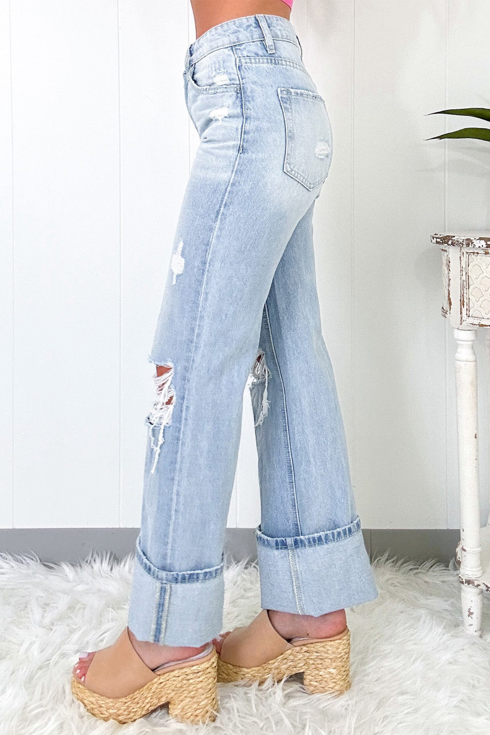 Beau Blue Light Wash Distressed Flare Jeans - Premium Bottoms/Jeans from Momma Done Gone Crafty- Just $44.55! Shop now at Momma Done Gone Crafty