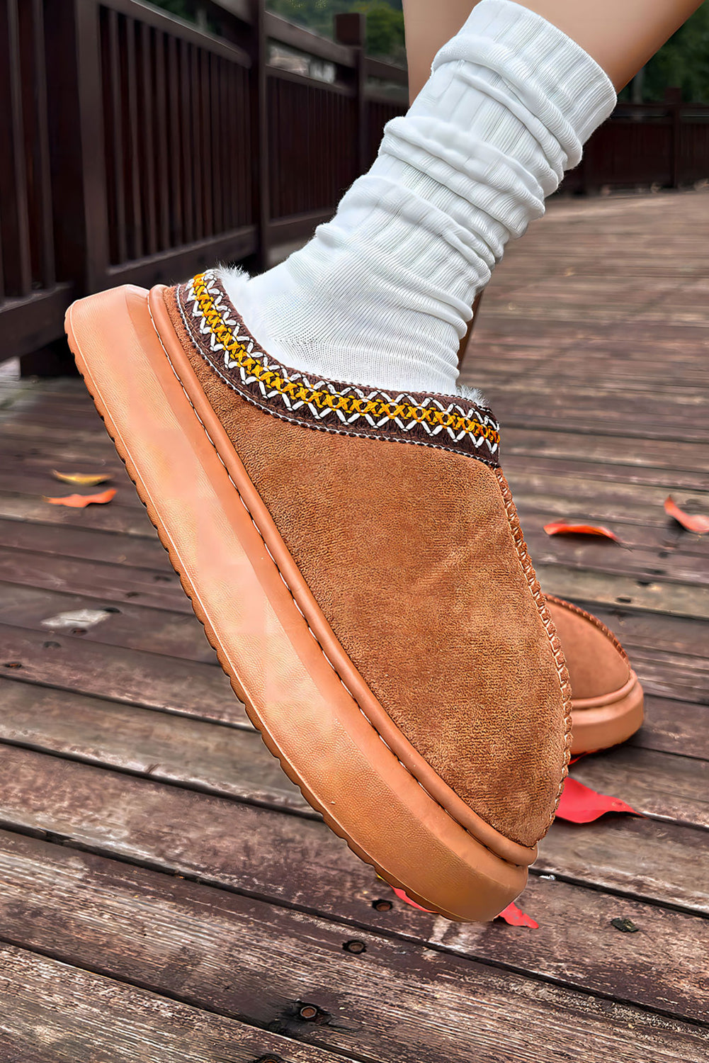 Chestnut Contrast Edge Suede Plush Lined Thick Sole Winter Slippers - Premium Shoes & Bags/Slippers from Momma Done Gone Crafty- Just $14.99! Shop now at Momma Done Gone Crafty