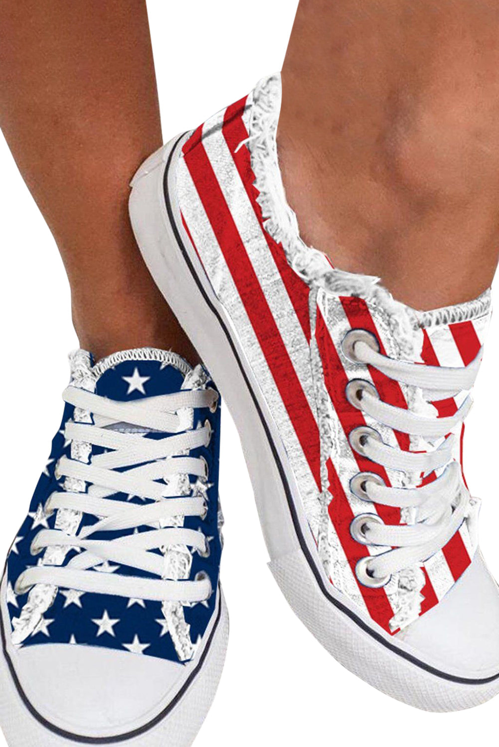 Blue American Flag Lace-up Canvas Flat Shoes - Premium Shoes & Bags from Momma Done Gone Crafty- Just $28! Shop now at Momma Done Gone Crafty