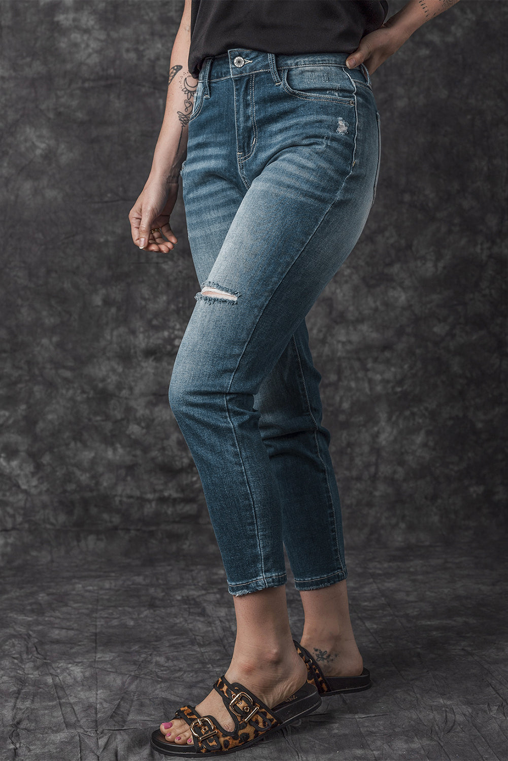 Blue Distressed Ripped Skinny Jeans - Premium Bottoms from Momma Done Gone Crafty- Just $67.20! Shop now at Momma Done Gone Crafty