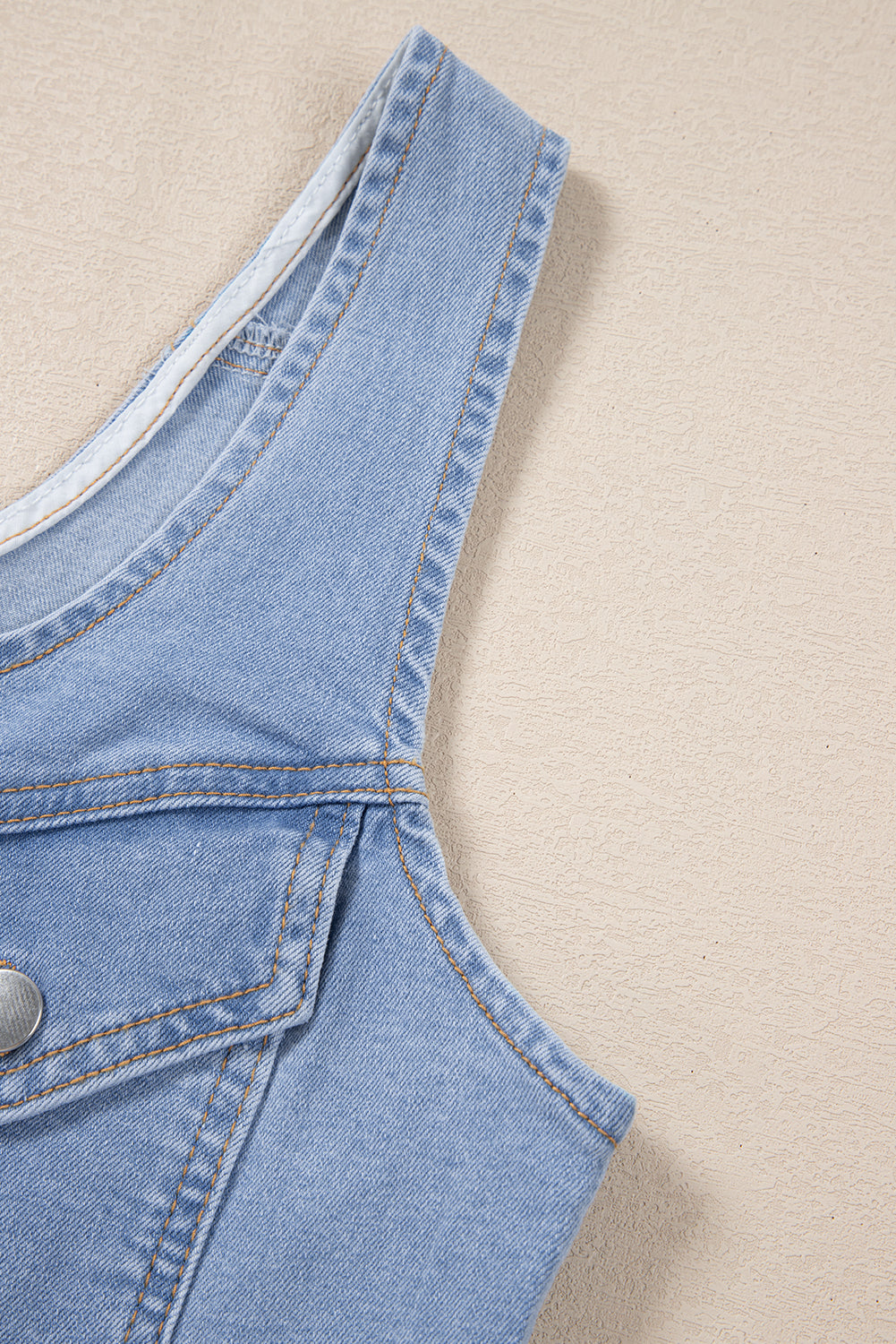 Beau Blue Light Wash Denim Buttoned Front Chest Pockets Sleeveless Slim Mini Dress - Premium Dresses/Mini Dresses from Momma Done Gone Crafty- Just $55! Shop now at Momma Done Gone Crafty