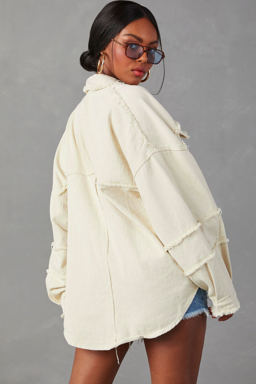 White Frayed Exposed Seam Denim Jacket - Premium Outerwear/Denim jackets from Momma Done Gone Crafty- Just $55! Shop now at Momma Done Gone Crafty