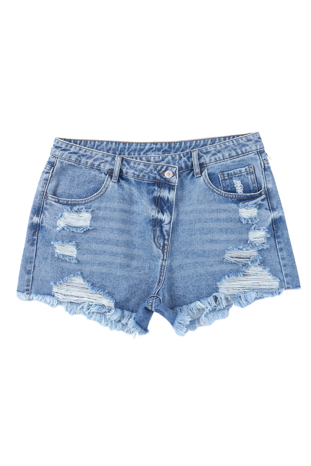 Sky Blue High Rise Crossover Waist Denim Shorts - Premium Bottoms from Momma Done Gone Crafty- Just $26.00! Shop now at Momma Done Gone Crafty