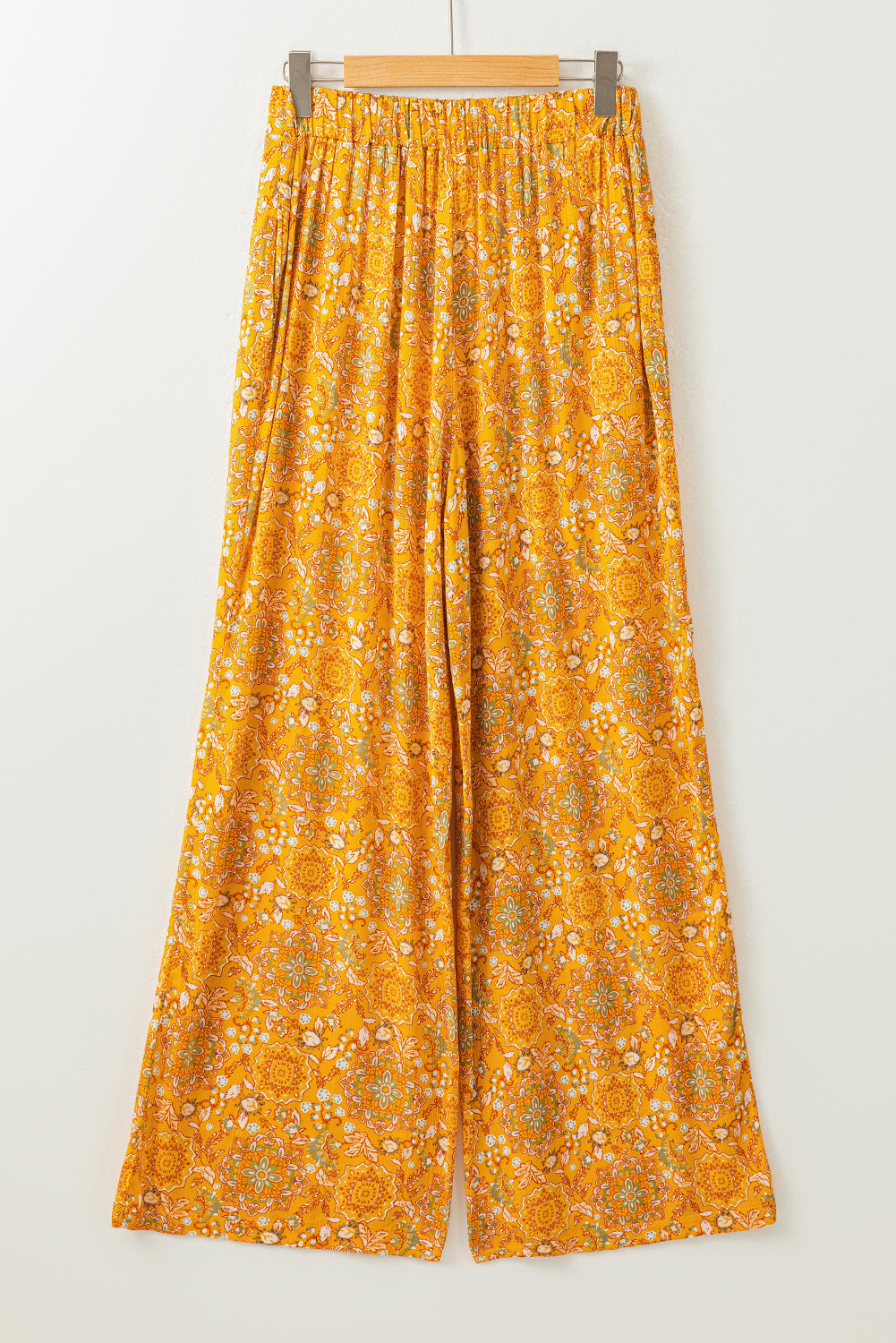 Yellow Bohemian Floral Print Pocketed Wide Leg Pants - Premium Bottoms from Momma Done Gone Crafty- Just $52.86! Shop now at Momma Done Gone Crafty