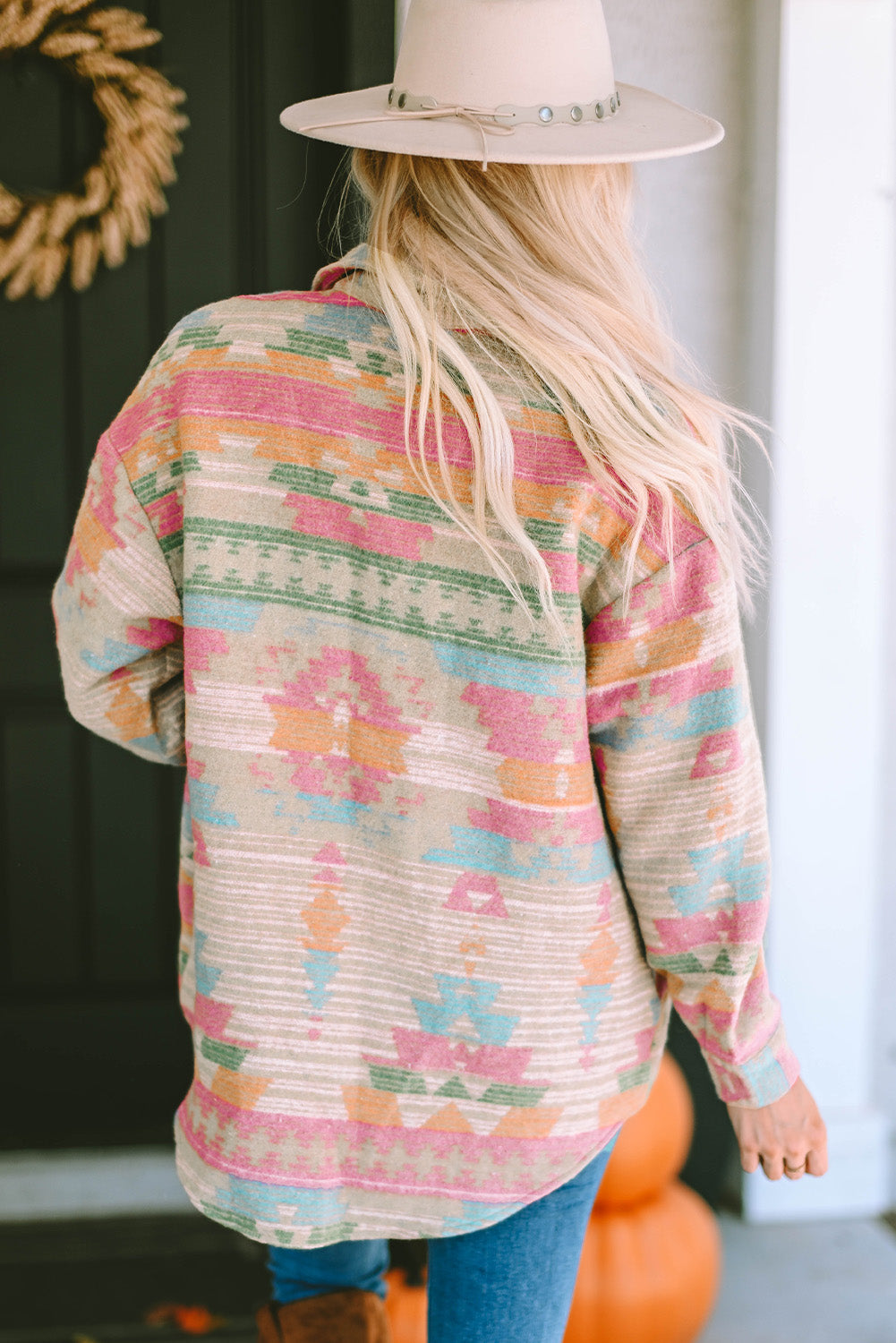 Multicolor Western Aztec Print Button Flap Pocket Shacket - Premium Outerwear from Momma Done Gone Crafty- Just $38.99! Shop now at Momma Done Gone Crafty