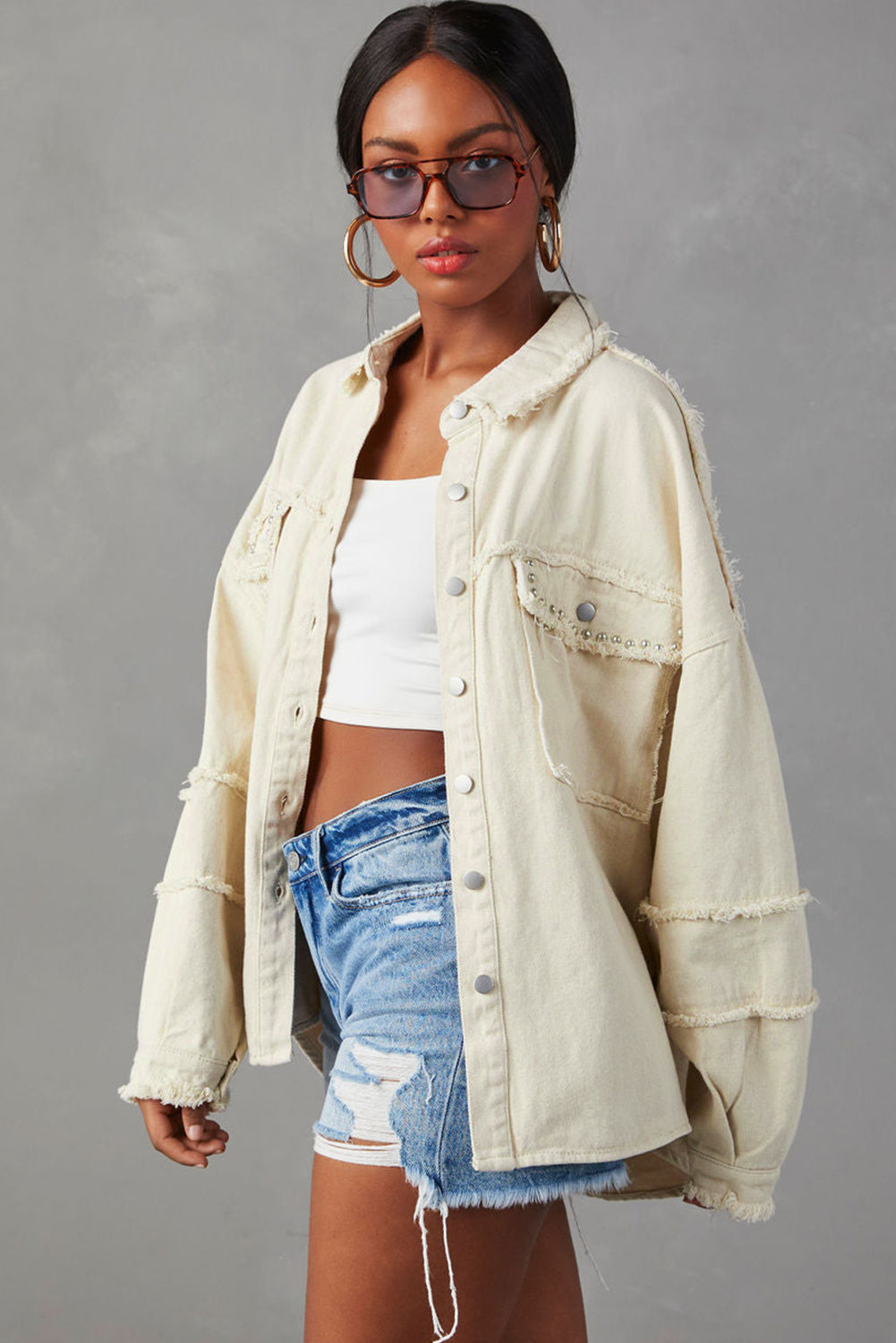 White Frayed Exposed Seam Denim Jacket - Premium Outerwear/Denim jackets from Momma Done Gone Crafty- Just $55! Shop now at Momma Done Gone Crafty