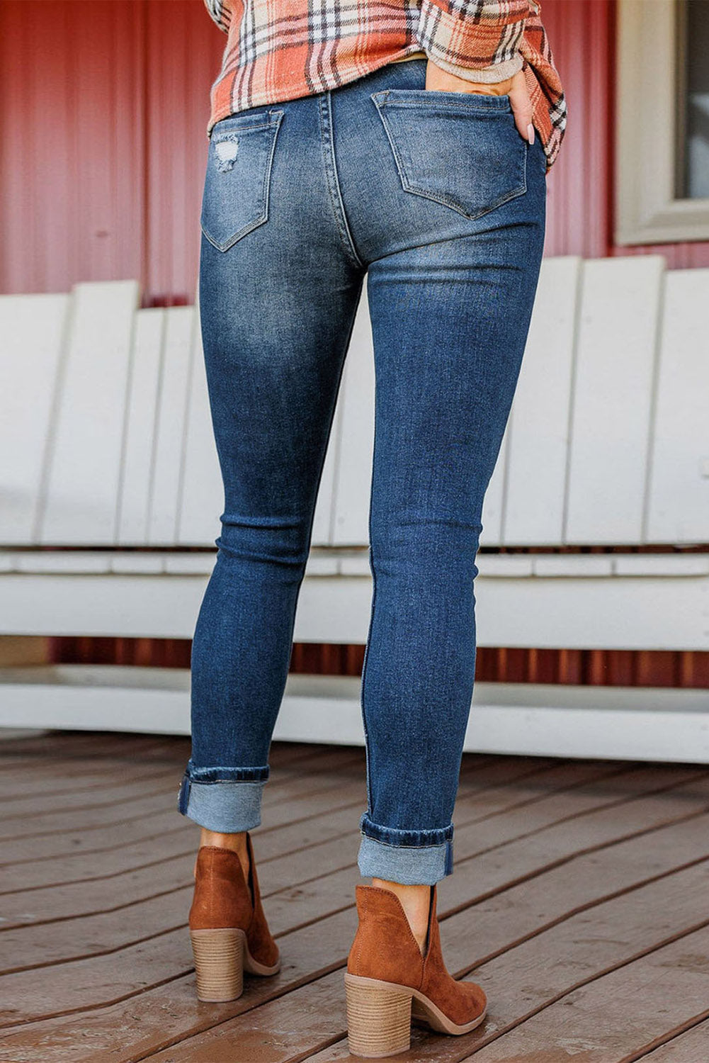 Blue Distressed Button Fly High Waist Skinny Jeans - Premium Bottoms from Momma Done Gone Crafty- Just $35.40! Shop now at Momma Done Gone Crafty