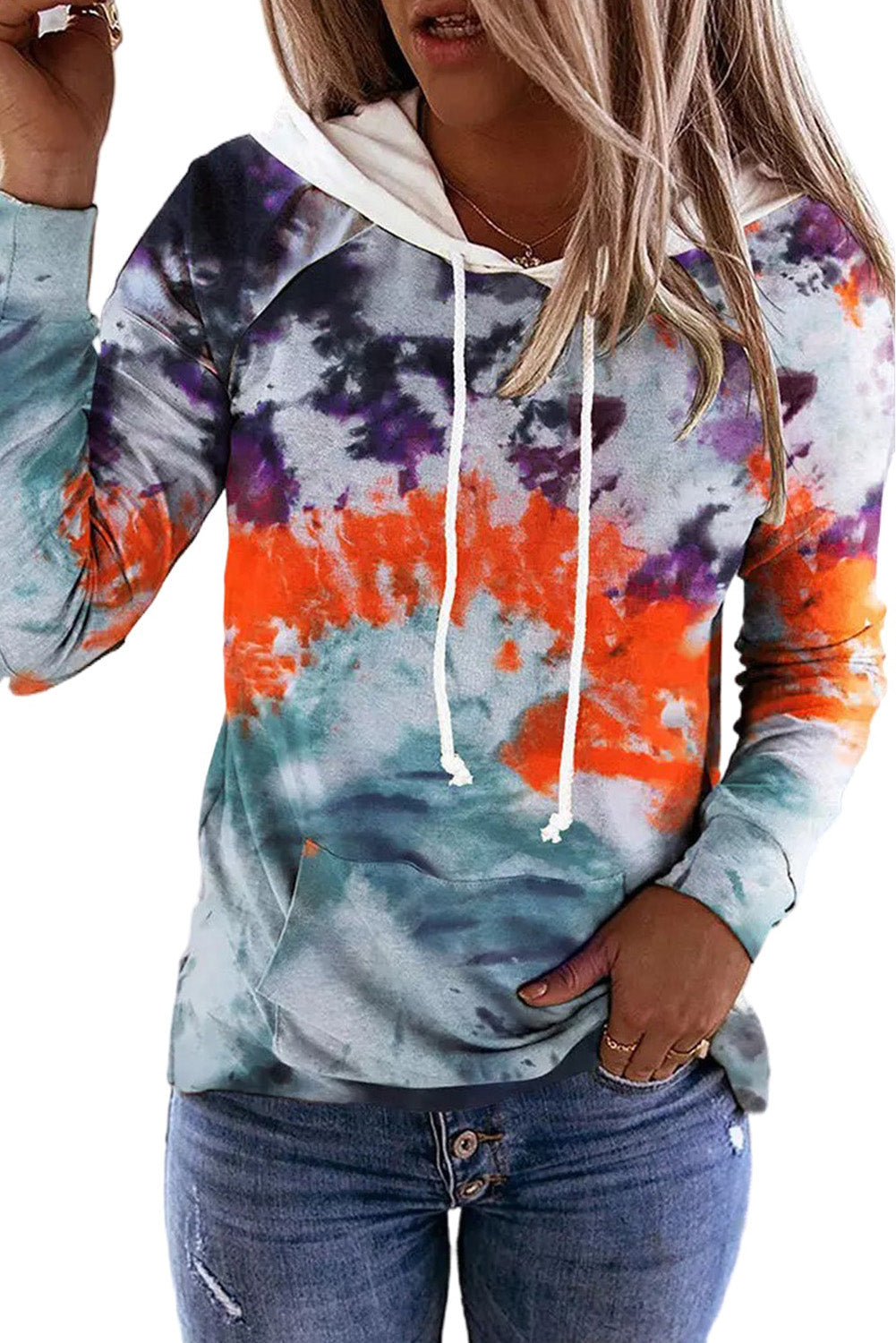 Multicolor Tie Dye Drawstring Kangaroo Pocket Hoodie - Premium Tops from Momma Done Gone Crafty- Just $25.99! Shop now at Momma Done Gone Crafty