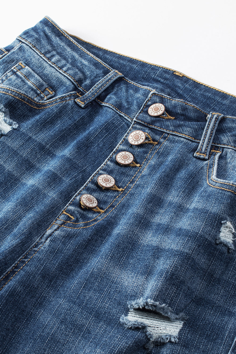 Blue Distressed Button Fly High Waist Skinny Jeans - Premium Bottoms from Momma Done Gone Crafty- Just $35.40! Shop now at Momma Done Gone Crafty