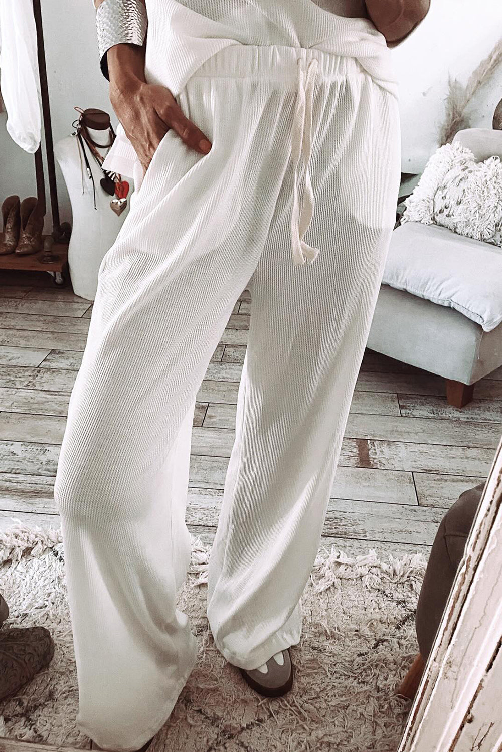 White Textured Long Sleeve T Shirt and Pants Lounge Set - Premium Loungewear & Sleepwear/Loungewear from Momma Done Gone Crafty- Just $51.99! Shop now at Momma Done Gone Crafty