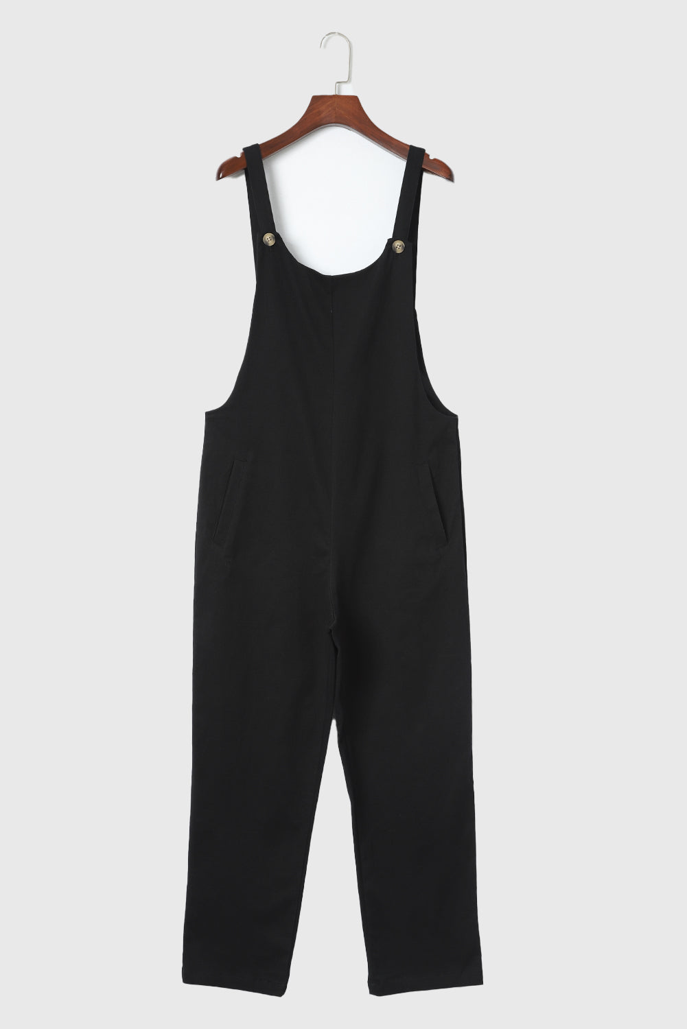 Black Button Straps Pocketed Cropped Jumpsuit - Premium Bottoms from Momma Done Gone Crafty- Just $35.40! Shop now at Momma Done Gone Crafty