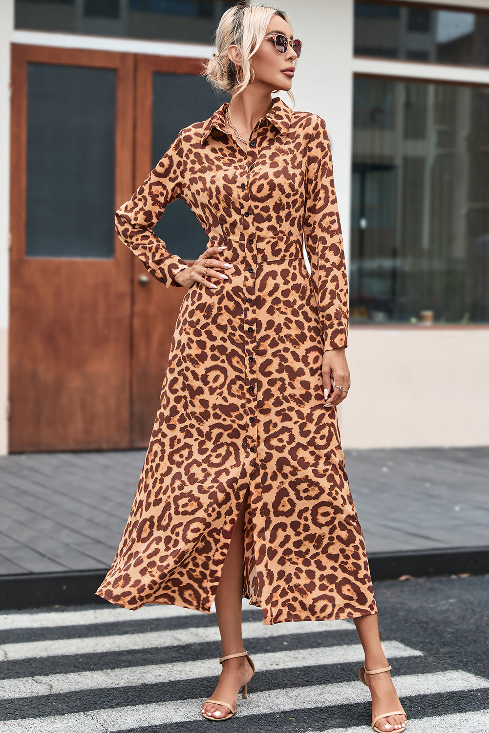 Leopard Button-Up Long Sleeve Maxi Dress - Premium Dresses from Momma Done Gone Crafty- Just $38.99! Shop now at Momma Done Gone Crafty