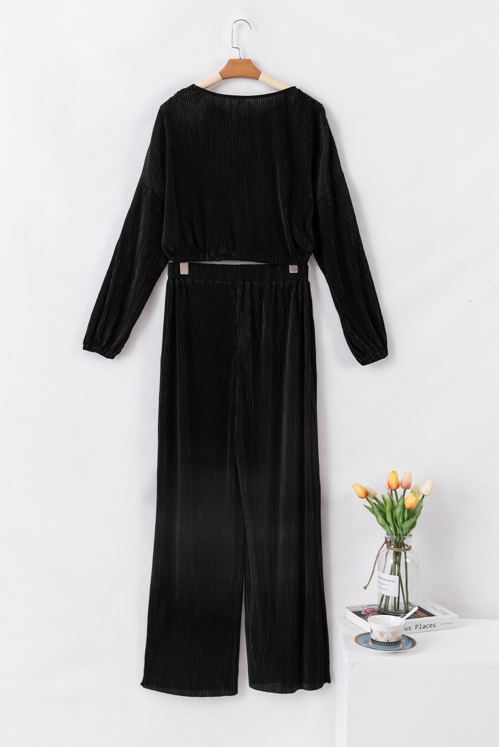 Black Corded Cropped Pullover and Wide Leg Pants Set - Premium Loungewear from Momma Done Gone Crafty- Just $65.94! Shop now at Momma Done Gone Crafty