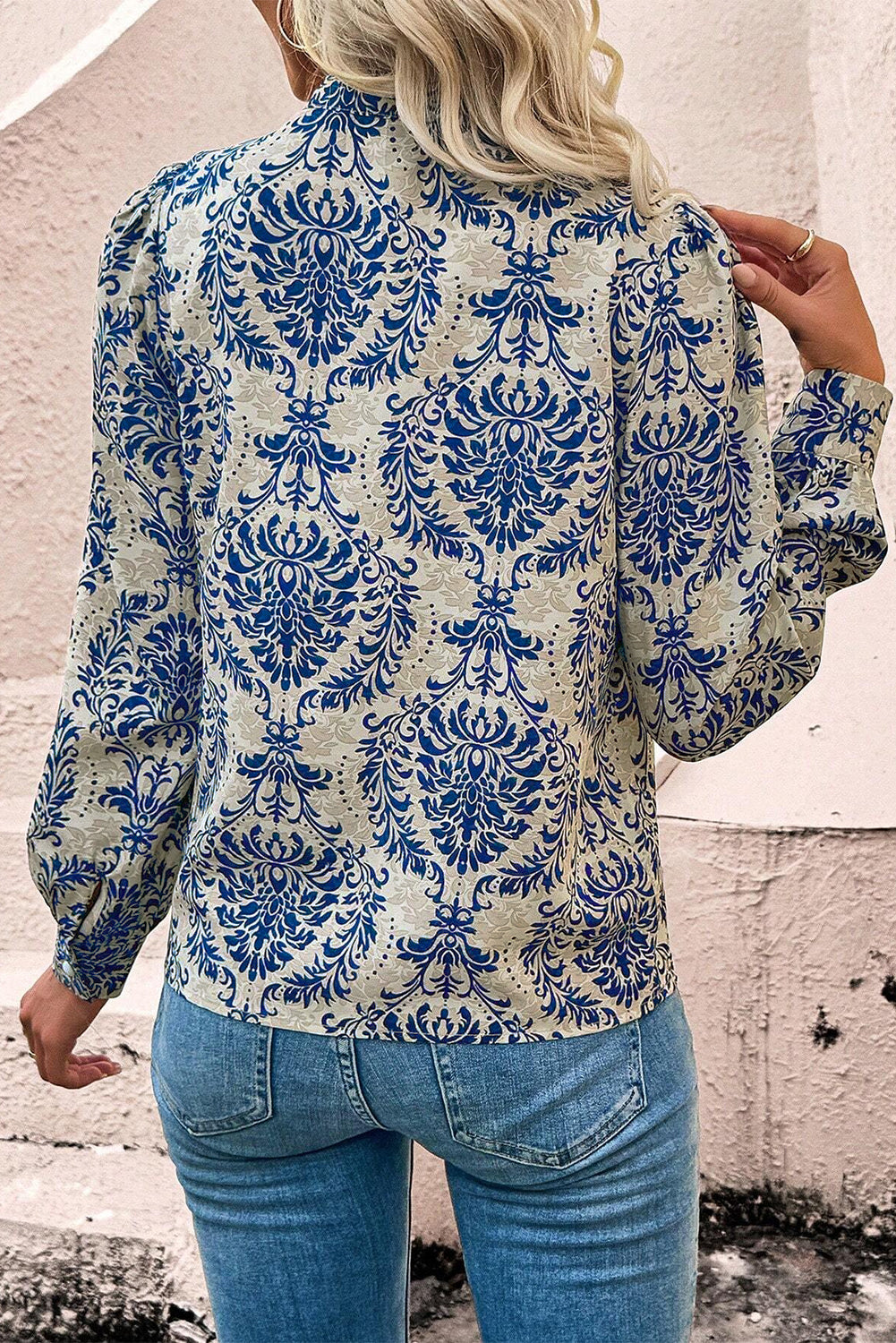 Sky Blue Bohemian Printed Bishop Sleeve Lace Shirt - Premium Tops/Blouses & Shirts from Momma Done Gone Crafty- Just $28.99! Shop now at Momma Done Gone Crafty