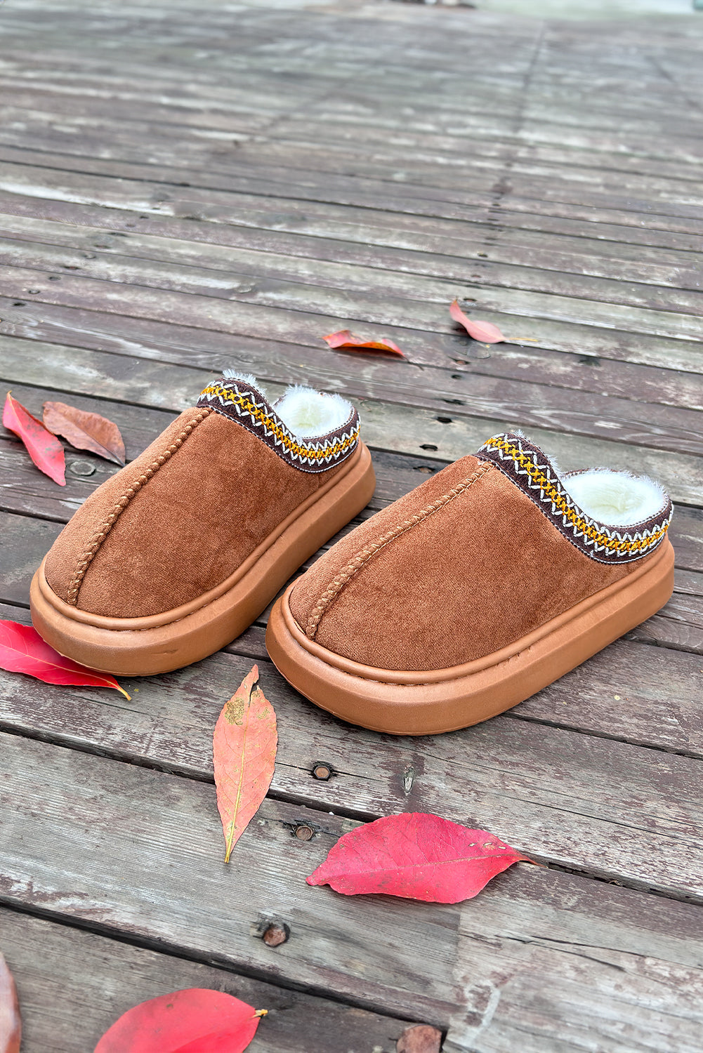 Chestnut Contrast Edge Suede Plush Lined Thick Sole Winter Slippers - Premium Shoes & Bags/Slippers from Momma Done Gone Crafty- Just $14.99! Shop now at Momma Done Gone Crafty