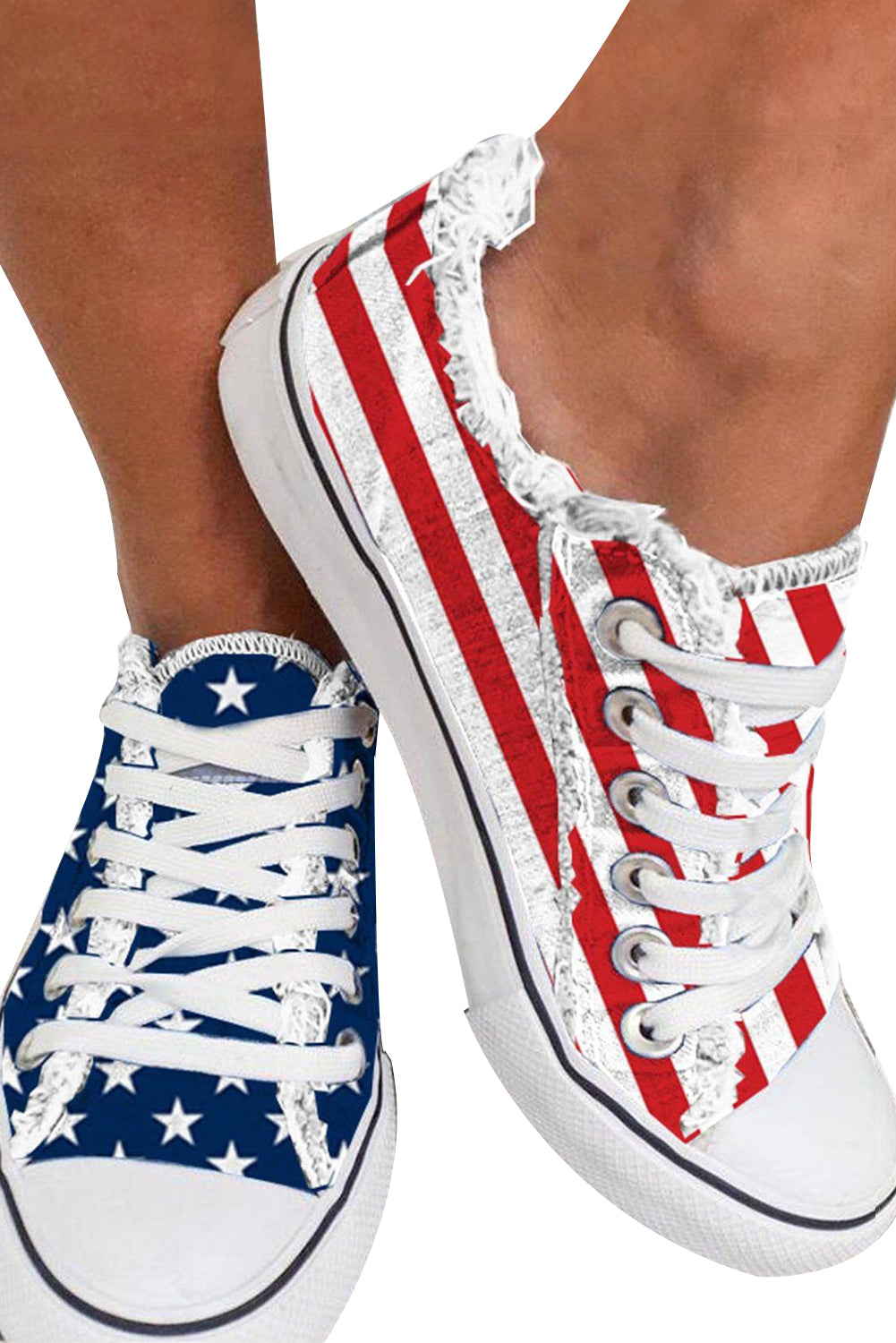 Blue American Flag Lace-up Canvas Flat Shoes - Premium Shoes & Bags from Momma Done Gone Crafty- Just $28! Shop now at Momma Done Gone Crafty