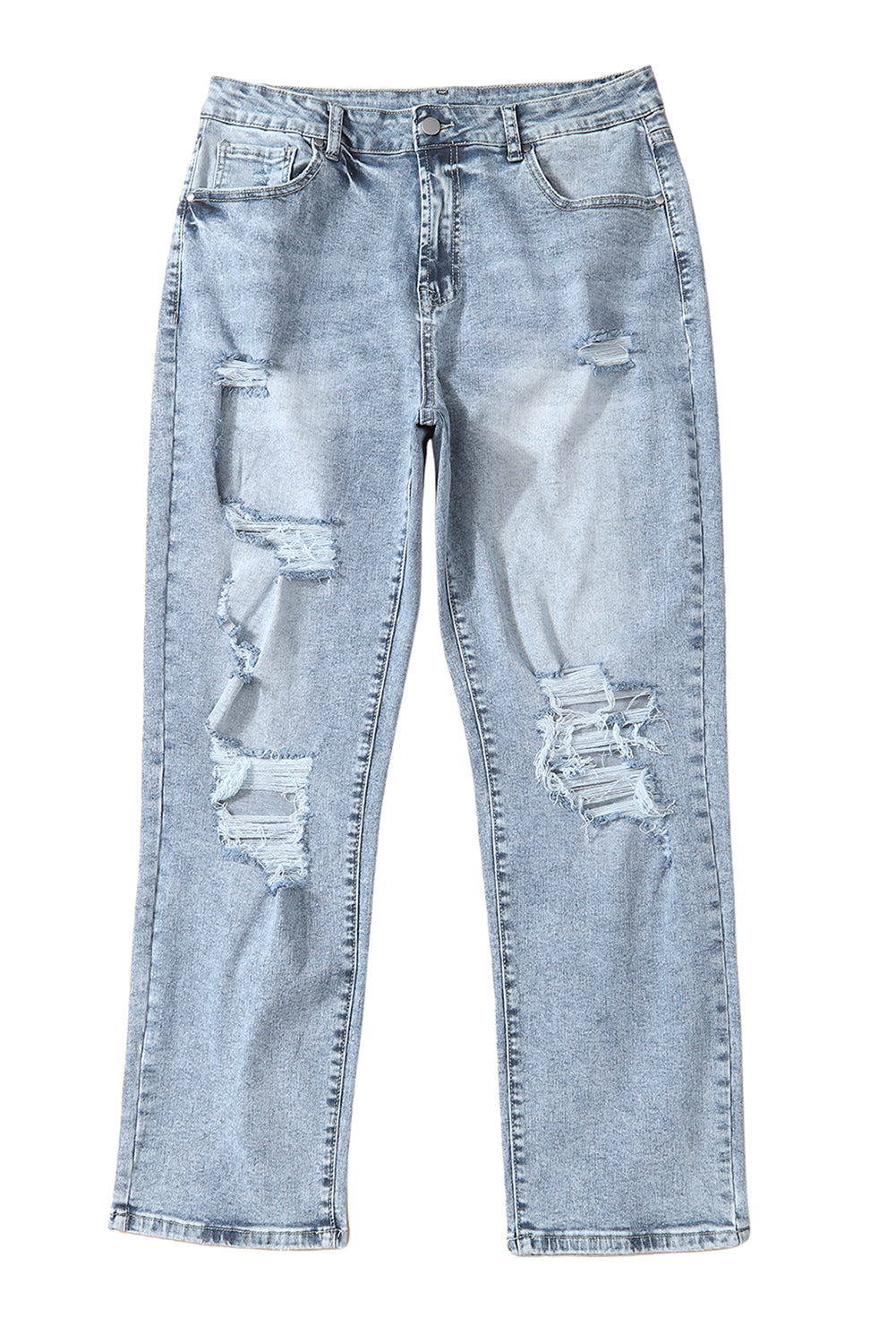 Sky Blue Light Wash Frayed Slim Fit High Waist Jeans - Premium Bottoms from Momma Done Gone Crafty- Just $71.97! Shop now at Momma Done Gone Crafty