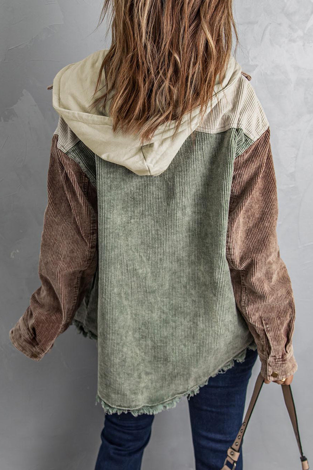 Green Color Block Button Down Hooded Corduroy Jacket - Premium Outerwear from Momma Done Gone Crafty- Just $54.00! Shop now at Momma Done Gone Crafty