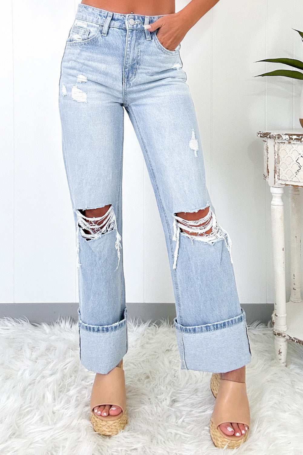 Beau Blue Light Wash Distressed Flare Jeans - Premium Bottoms/Jeans from Momma Done Gone Crafty- Just $44.55! Shop now at Momma Done Gone Crafty