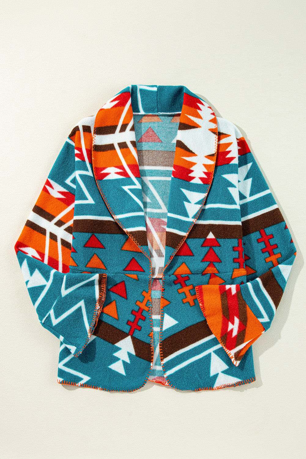 Sky Blue Aztec Printed Lapel Bell Sleeve Jacket - Premium Outerwear/Jackets from Momma Done Gone Crafty- Just $37.99! Shop now at Momma Done Gone Crafty