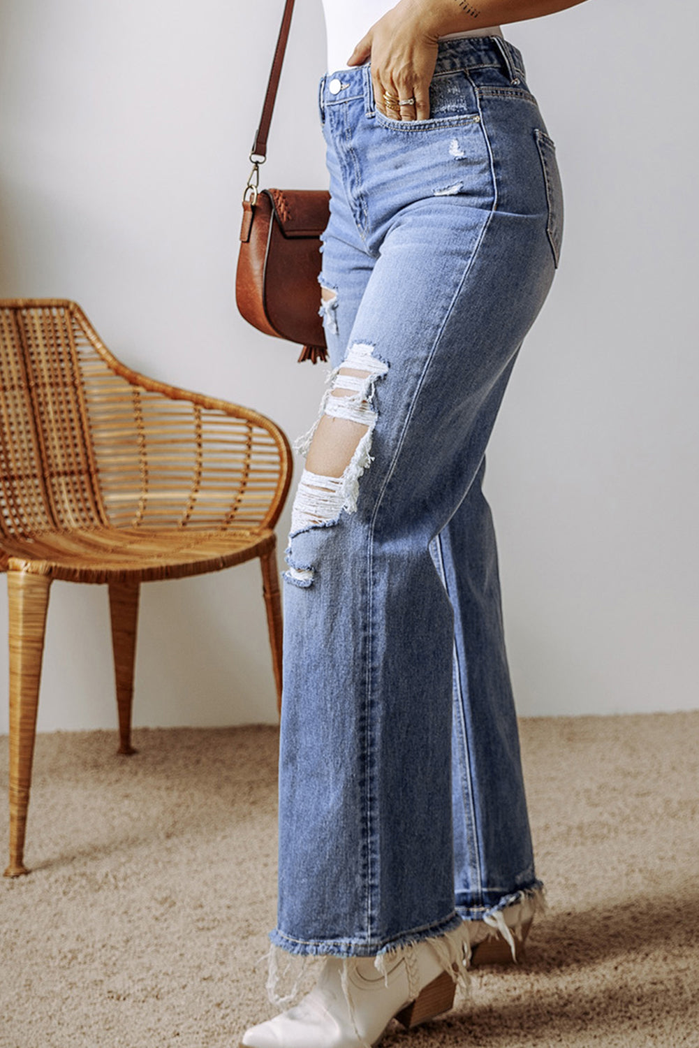 Ashleigh Blue Distressed Raw Hem Straight Leg High Waist Jeans - Premium Bottoms/Jeans from Momma Done Gone Crafty- Just $62.99! Shop now at Momma Done Gone Crafty