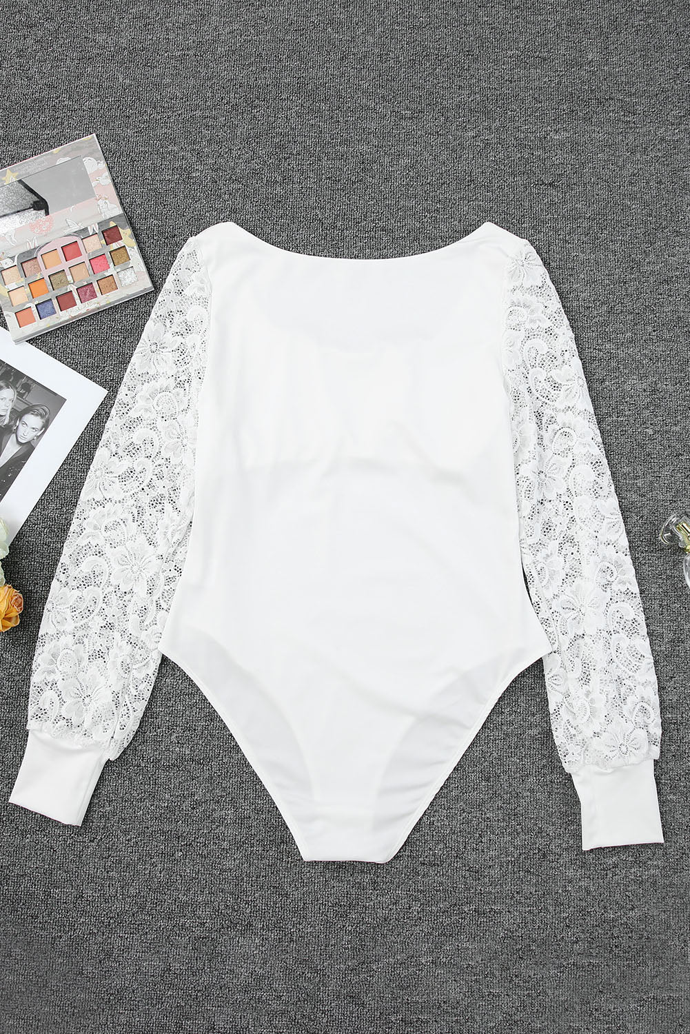 White Lace Sleeves Square Neck Bodysuit - Premium Tops from Momma Done Gone Crafty- Just $15.30! Shop now at Momma Done Gone Crafty