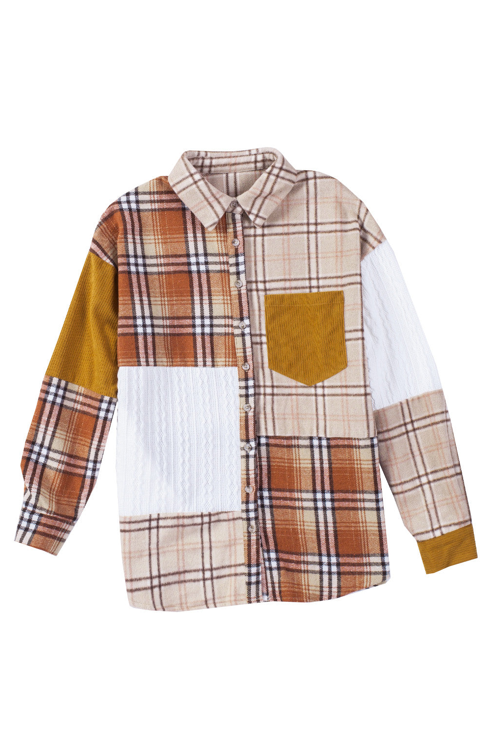 Orange Plaid Color Block Patchwork Shirt Jacket with Pocket - Premium Outerwear from Momma Done Gone Crafty- Just $35.99! Shop now at Momma Done Gone Crafty