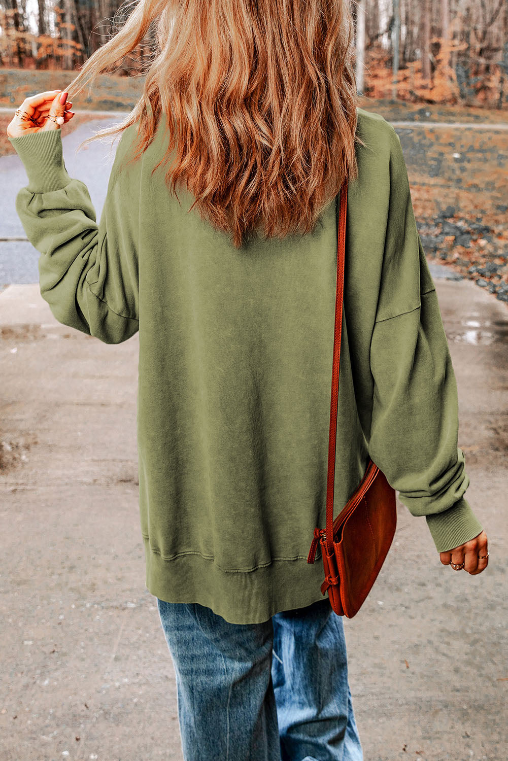 Green Drop Shoulder Ribbed Trim Oversized Sweatshirt - Premium Tops from Momma Done Gone Crafty- Just $38.00! Shop now at Momma Done Gone Crafty