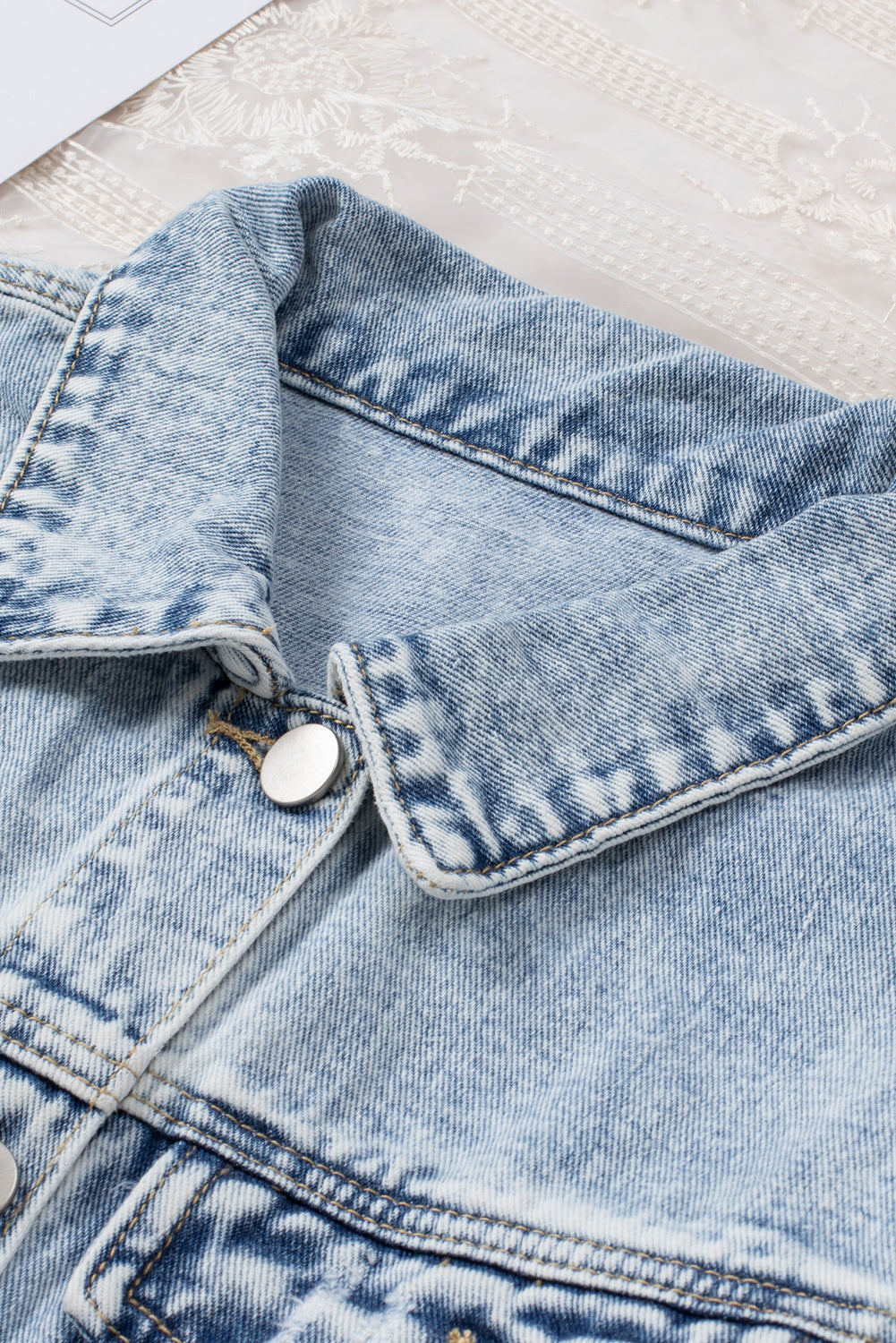 Sky Blue Lapel Distressed Raw Hem Buttons Denim Jacket - Premium Outerwear from Momma Done Gone Crafty- Just $44.00! Shop now at Momma Done Gone Crafty