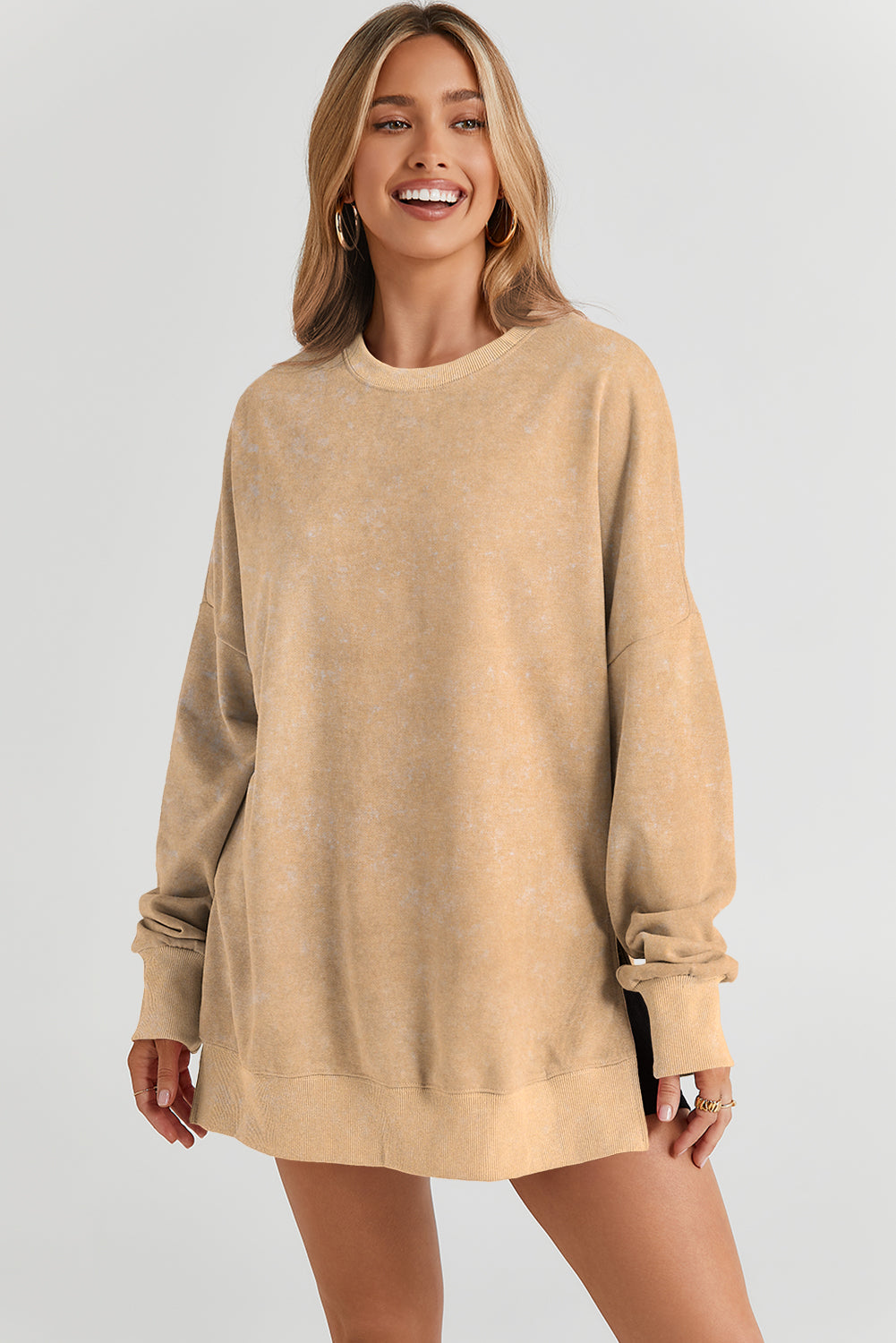 Khaki Drop Shoulder Ribbed Trim Oversized Sweatshirt - Premium Tops from Momma Done Gone Crafty- Just $38! Shop now at Momma Done Gone Crafty