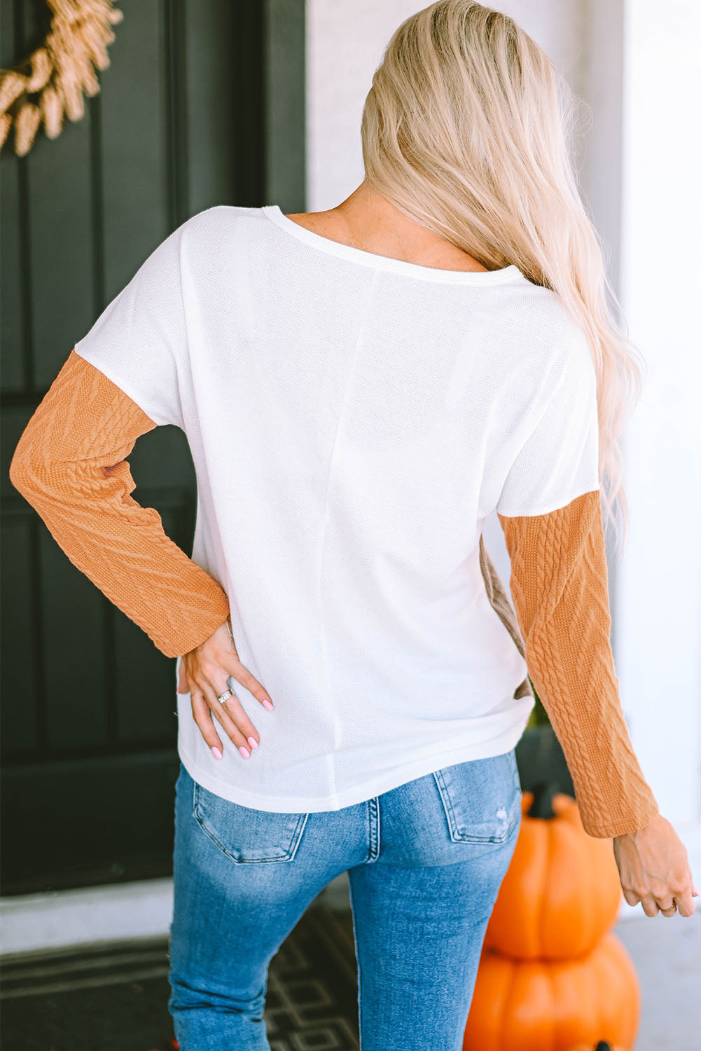 Orange Long Sleeve Colorblock Chest Pocket Textured Knit Top - Premium Tops from Momma Done Gone Crafty- Just $19.20! Shop now at Momma Done Gone Crafty