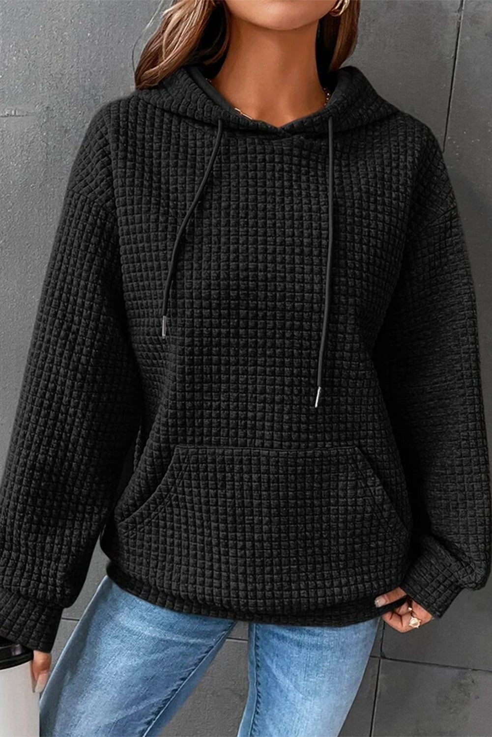 Black Quilted Kangaroo Pocket Drawstring Hoodie - Premium Tops from Momma Done Gone Crafty- Just $35.99! Shop now at Momma Done Gone Crafty