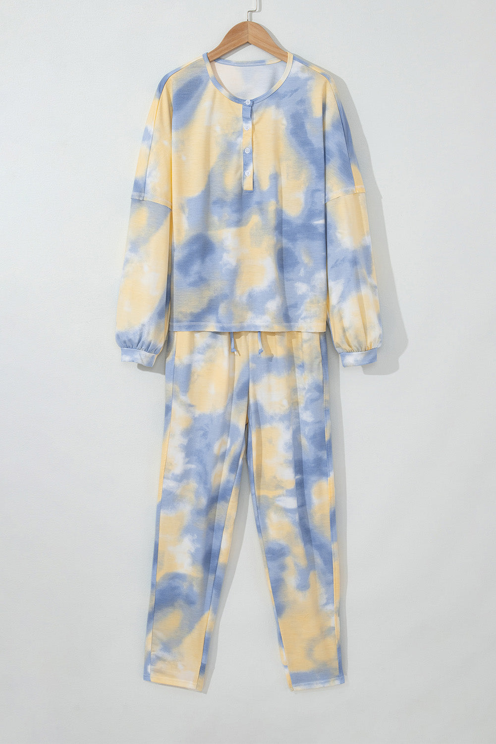 Multicolor Tie Dye Henley Top and Drawstring Pants Outfit - Premium Loungewear from Momma Done Gone Crafty- Just $39.99! Shop now at Momma Done Gone Crafty