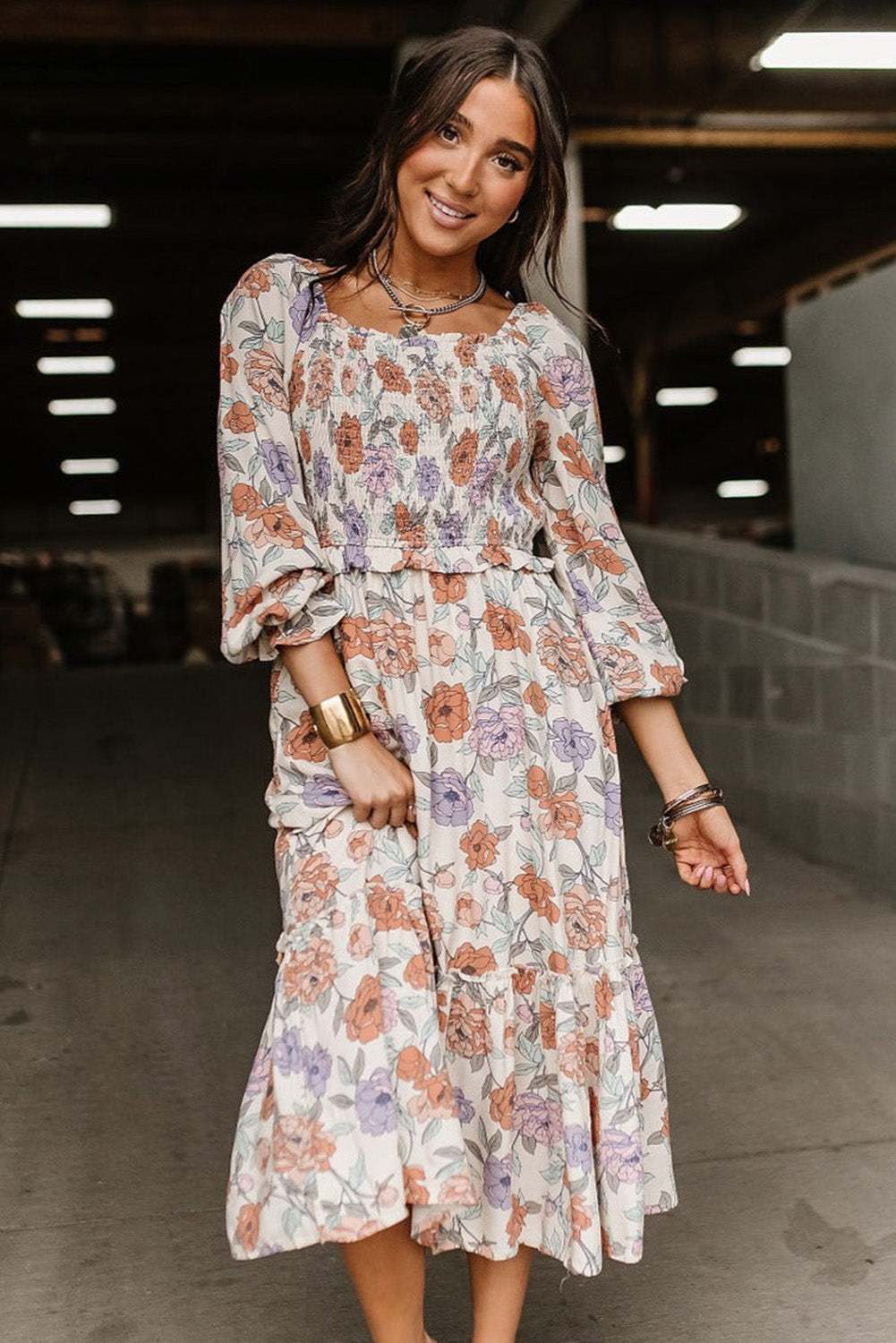 Multicolor Floral Smocked Long Sleeve Pocketed Dress - Premium Dresses from Momma Done Gone Crafty- Just $52.00! Shop now at Momma Done Gone Crafty