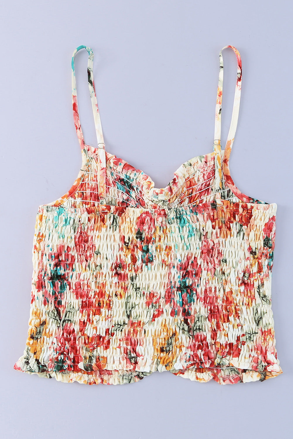 Apricot Floral Print Smocked Ruched Tank Top - Premium Tops from Momma Done Gone Crafty- Just $26.00! Shop now at Momma Done Gone Crafty