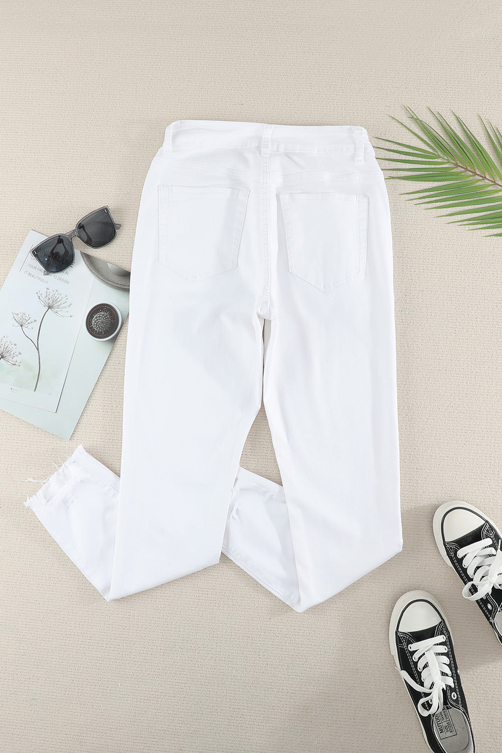 White Plain High Waist Buttons Frayed Cropped Denim Jeans - Premium Bottoms/Jeans from Momma Done Gone Crafty- Just $32.94! Shop now at Momma Done Gone Crafty