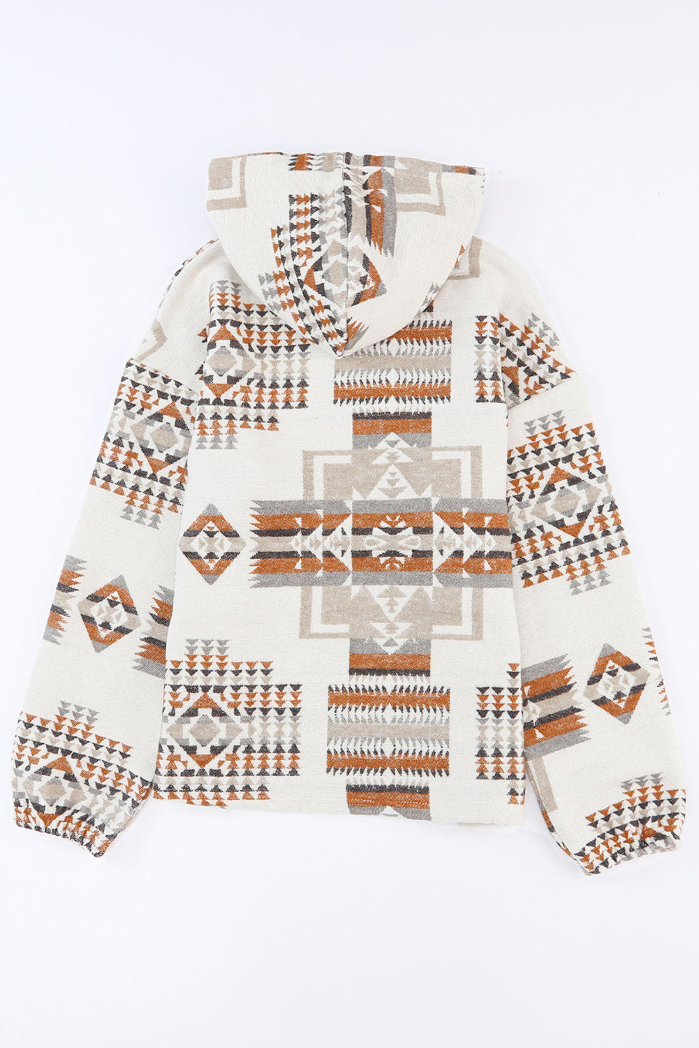 Beige Aztec Print Kangaroo Pocket Half-Zip Hoodie - Premium Tops from Momma Done Gone Crafty- Just $51.46! Shop now at Momma Done Gone Crafty