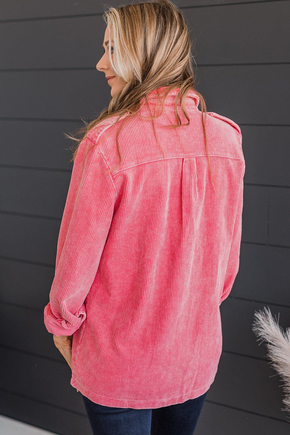 Pink Buttoned Flap Pocket Corduroy Jacket - Premium Outerwear from Momma Done Gone Crafty- Just $42.99! Shop now at Momma Done Gone Crafty