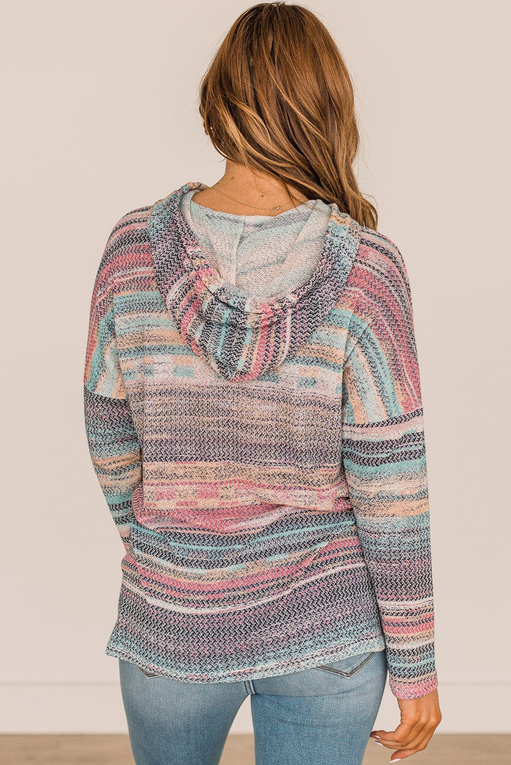 Multicolor Striped Print Cable Knit Drop Shoulder Hoodie - Premium Tops from Momma Done Gone Crafty- Just $21.99! Shop now at Momma Done Gone Crafty