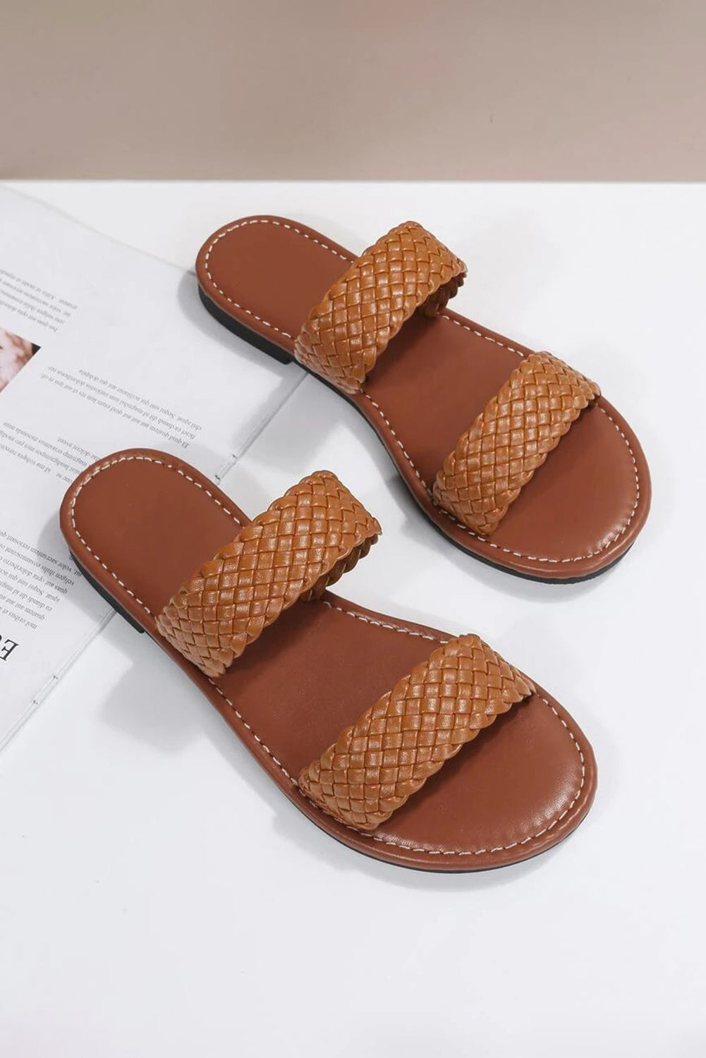 Chestnut Braided Double Band Leathered Flat Slippers - Premium Shoes & Bags/Slippers from Momma Done Gone Crafty- Just $24.99! Shop now at Momma Done Gone Crafty